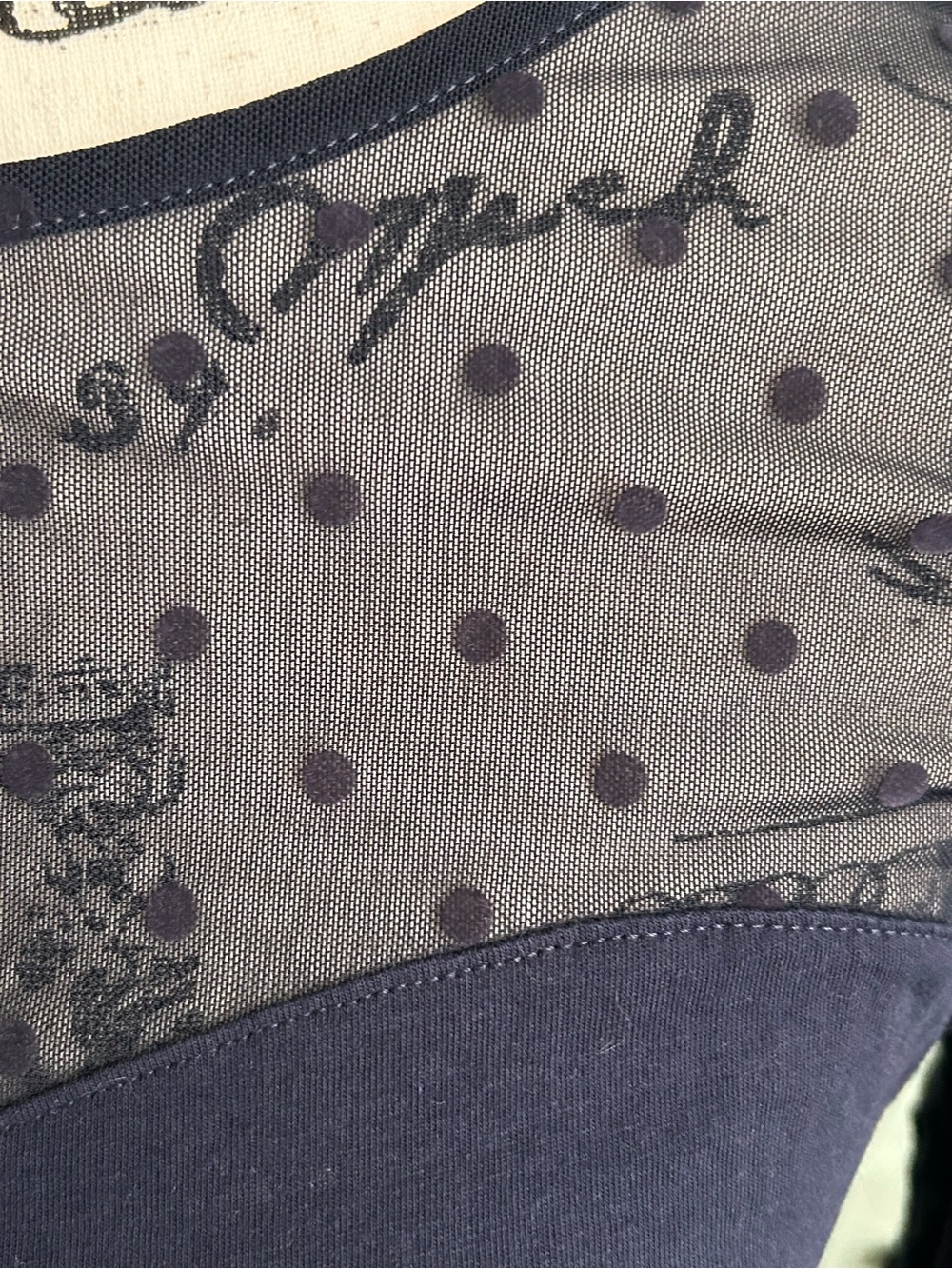 H&M Navy Long-Sleeve Top with Sheer Polka Dot Yoke - Picture 2 of 4